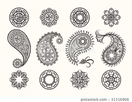 Henna tatoo paisley icons set 31316908