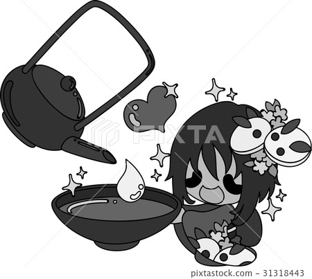 Illustrations of girls wearing fashionable kimonos, which can also be used for New Year's greetings, such as New Year's cards 31318443