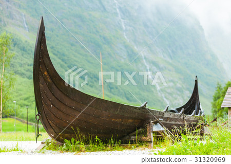 old wooden viking boat in norwegian nature old wooden viking boat in norwegian nature 31320969