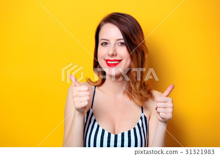 Beautiful woman on yellow background Beautiful woman on yellow background 31321983