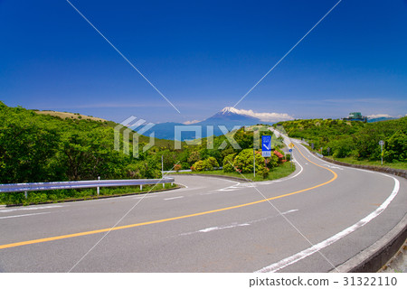 富士山看法從杜娟花開花的伊豆地平線路的 31322110