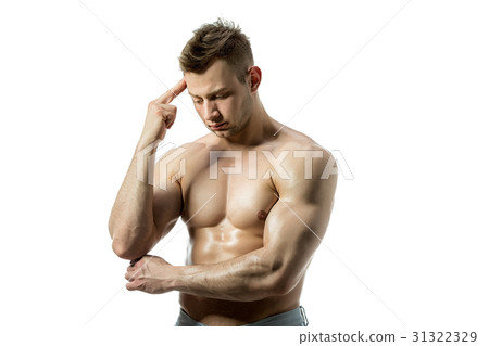 Young man with beautiful physique thinking 31322329