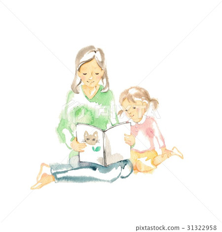 Let's read, mother and daughter, picture book cat 31322958