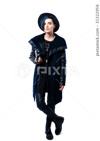 Portrait of stylish girl in hat with vintage film Portrait of stylish girl in hat with vintage film 31322959