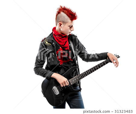 Boy with red mohawk and guitar 31323483