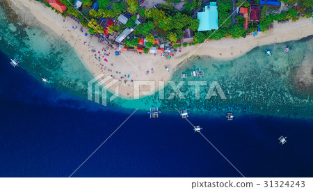 Aerial view of sandy beach beautiful clear sea. 31324243