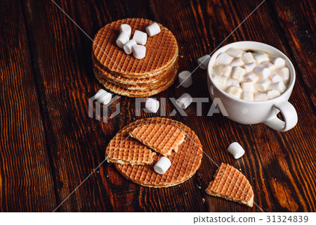 Waffles and Hot Cocoa with Marshmallow. 31324839