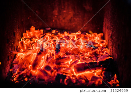 Burning coals at barbeque campfire Burning coals at barbeque campfire 31324969