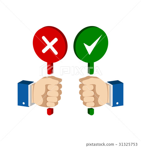 Hands with false and true signs. Hands with false and true signs. 31325753