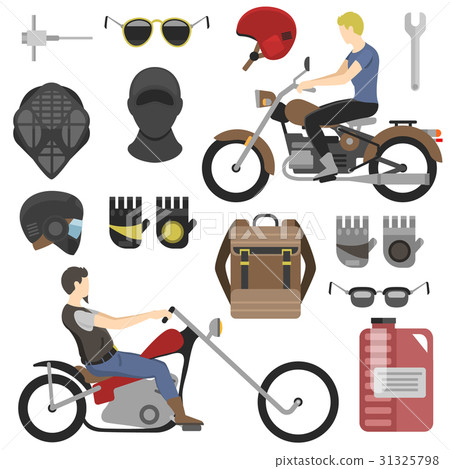 Two motorcyclist with accessories set. helmets Two motorcyclist with accessories set. helmets 31325798