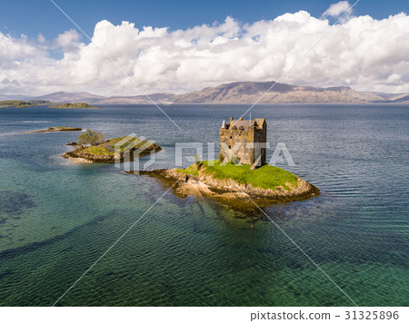 Aerial of the historic castle Stalker in Argyll Aerial of the historic castle Stalker in Argyll 31325896