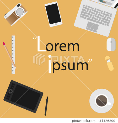 Flat design top view of desk modern business - Stock Illustration ...