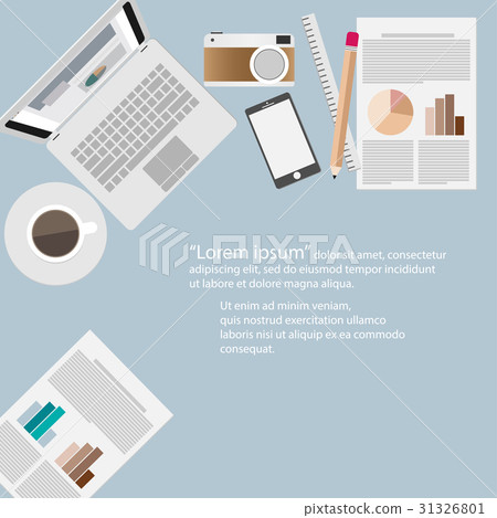 Flat design top view of desk modern business - Stock Illustration ...