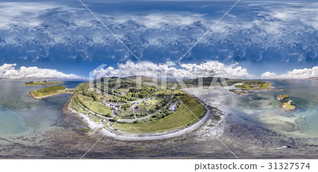 Aerial view of the historic castle Stalker and Aerial view of the historic castle Stalker and 31327574