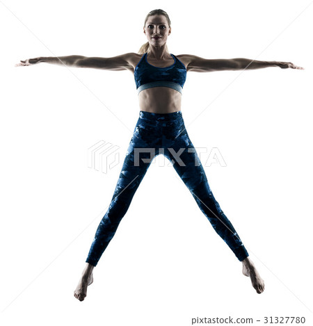 woman fitness excercises jumping silhouette woman fitness excercises jumping silhouette 31327780