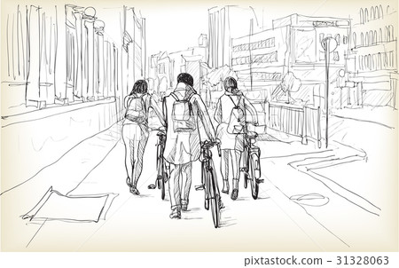 sketch of bicycle rider in Berlin sketch of bicycle rider in Berlin 31328063