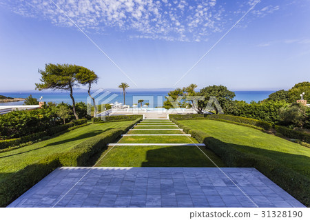 Sea view from park of Mediterranean resort, Greece Sea view from park of Mediterranean resort, Greece 31328190