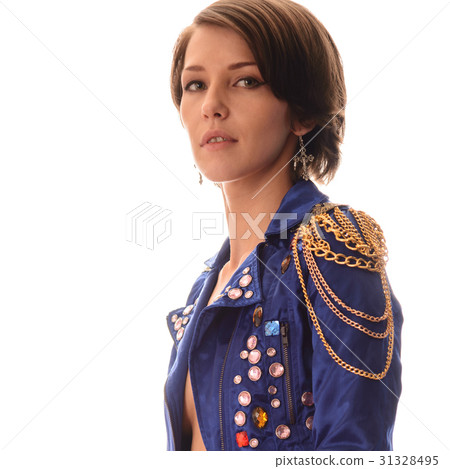 Sexual young woman  in short blue jacket 31328495