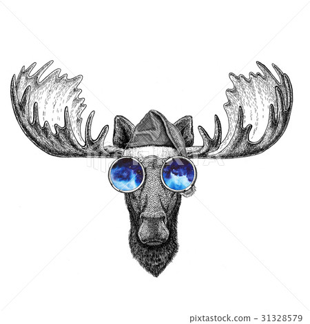 Moose, elk christmas hat New year eve Merry 31328579