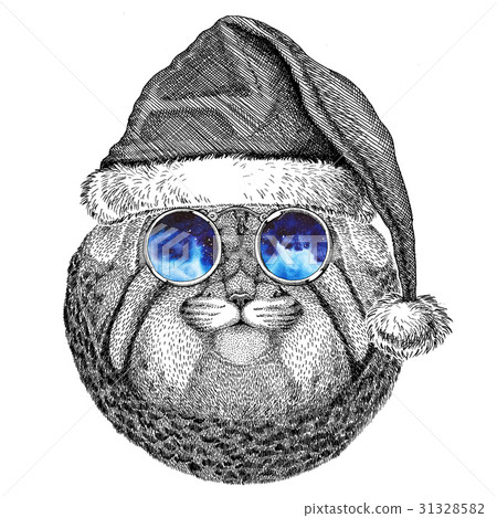 Wild cat Manul christmas hat New year eve Merry 31328582
