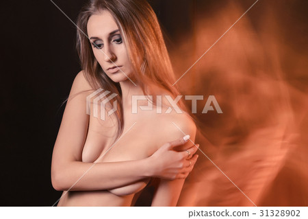 beautiful topless model closes her chest with arms beautiful topless model closes her chest with arms 31328902