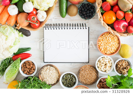 fruits and vegetables, nuts, cereals, ham 31328926