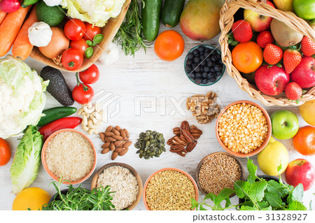 fruits and vegetables, nuts, cereals, ham 31328927