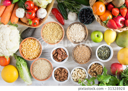 fruits and vegetables, nuts, cereals, ham 31328928