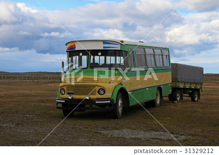 Old german truck of sheep shearers at an estancia Old german truck of sheep shearers at an estancia 31329212