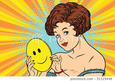 Beautiful woman with mask Emoji smile Beautiful woman with mask Emoji smile 31329446