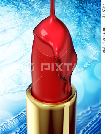Red lipstick on blue bokeh background 31330230