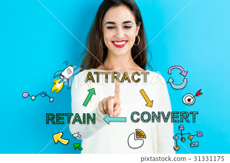 Attract Convert Retain concept with young woman 31331175