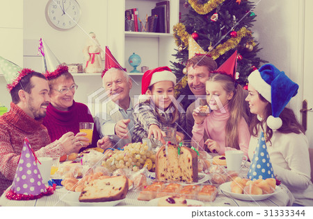 Family enjoying Christmas dinner 31333344