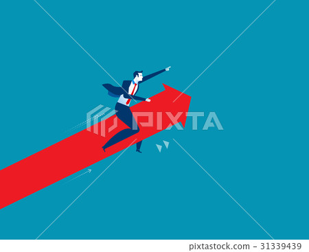 Businessman pointing and driving arrow upward.  31339439