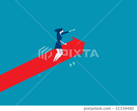 Businesswoman pointing and driving arrow upward. Businesswoman pointing and driving arrow upward. 31339480