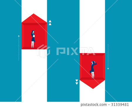 Businesswoman raise and fall of business. Businesswoman raise and fall of business. 31339481
