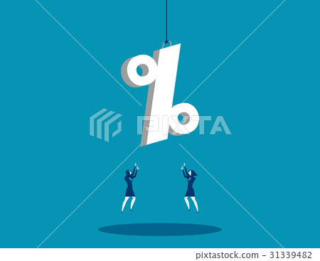 A businesswoman reaching for percentage sign. 31339482