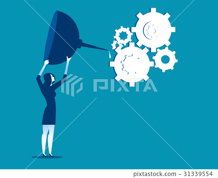 Oiling the gears. Businesswoman oiling. Oiling the gears. Businesswoman oiling. 31339554