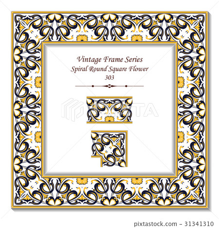 Vintage 3D frame of Spiral Round Square Flower 31341310