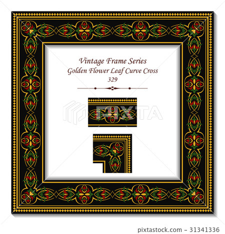Vintage 3D frame of Golden Flower Leaf Curve Cross 31341336