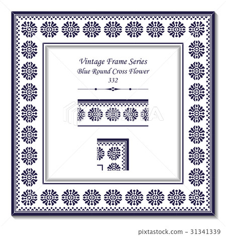 Vintage 3D frame of Blue Round Cross Flower Vintage 3D frame of Blue Round Cross Flower 31341339