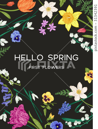 Card with spring flowers. Card with spring flowers. 31342391