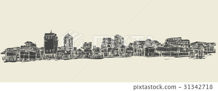 sketch of townscape in Phnom Penh slum sketch of townscape in Phnom Penh slum 31342718