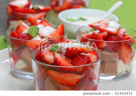 dessert of yogurt, strawberries and jelly dessert of yogurt, strawberries and jelly 31343431