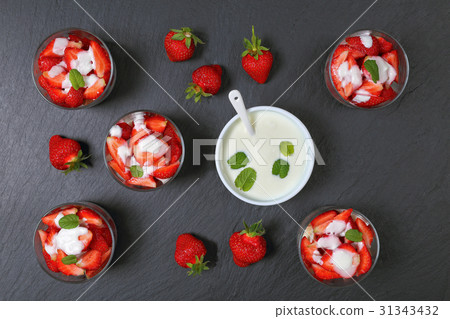 summer dessert of yogurt and strawberries summer dessert of yogurt and strawberries 31343432
