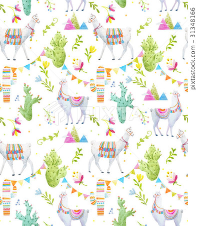 Watercolor lama pattern 31348166