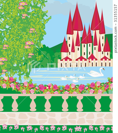 Landscape with a castle , gardens and swans Landscape with a castle , gardens and swans 31355157
