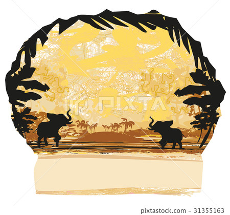 Grunge background with elephant family Grunge background with elephant family 31355163