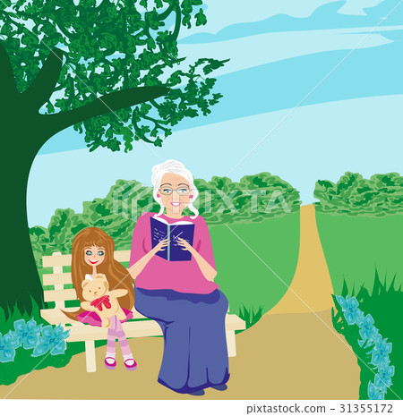 Grandmother and granddaughter in the garden Grandmother and granddaughter in the garden 31355172