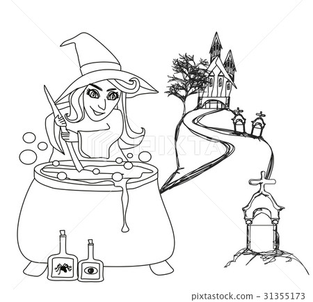 Halloween witch preparing potion - doodle Halloween witch preparing potion - doodle 31355173